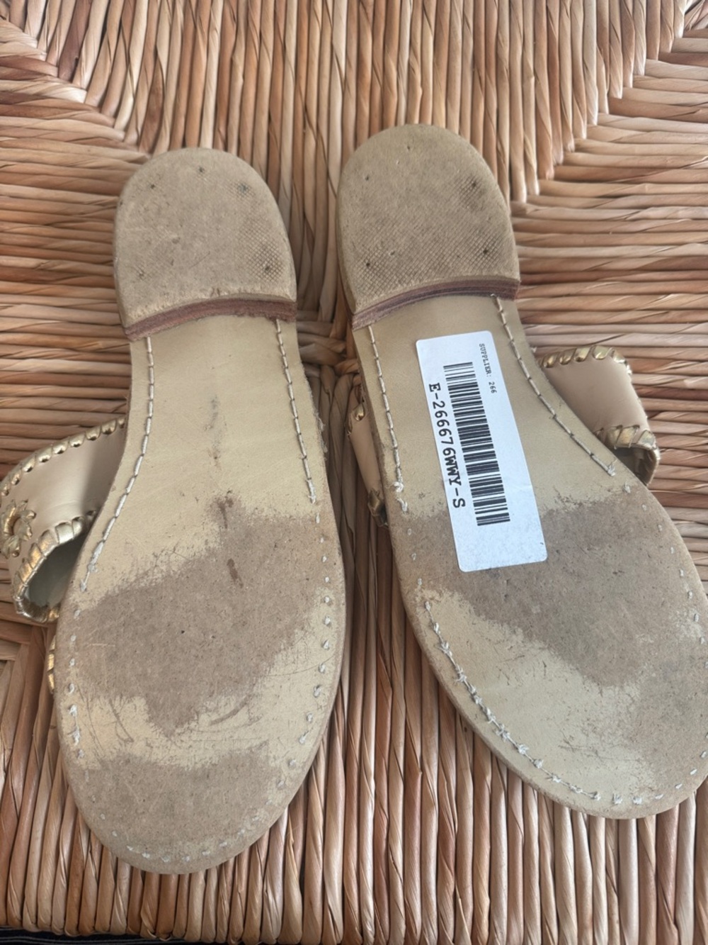 Jack Rogers Tan and Gold Womens Sandal Leather Preppy Jacqueline Kennedy Classic - Picture 3 of 9